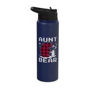 Aunt Bear Pajama Red Plaid Christmas Stainless Steel Insulated Water Bottle
