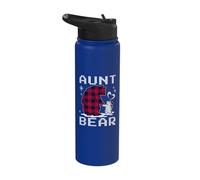 Aunt Bear Pajama Red Plaid Christmas Stainless Steel Insulated Water Bottle