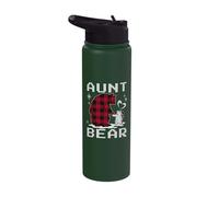 Aunt Bear Pajama Red Plaid Christmas Stainless Steel Insulated Water Bottle