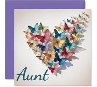 Aunt Birthday Card - Elegant Butterfly Heart - Happy Birthday Card for Aunt from Nephew Niece, 145mm Beautiful Sentimental Bday Greeting Cards