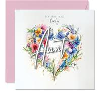 Aunt Birthday Card - Heart of Flowers - Happy Birthday Card for Aunt from Nephew Niece, 145mm Floral Bouquet Greeting Cards