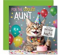 Aunt Birthday Card - Party Cat - Happy Birthday Card for Aunt from Nephew Niece, 145mm Celebration Cat Bday Greeting Cards