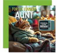 Aunt Birthday Card - TV Cat - Happy Birthday Card for Aunt from Nephew Niece, 145mm Cat Celebration Bday Greeting Cards