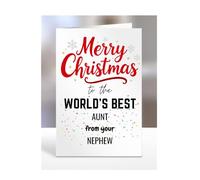 Aunt card from Nephew, Merry Christmas to the World's Best, gifts for men, women, greetings card, female, male, him, her, presents, A5-260a_12