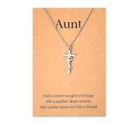 Aunt Cross Necklace Gift for Women Mother's Day Gifts for Aunt Aunty Birthday Bday Gift from Niece Aunt Auntie Religious Gifts for Womens Cross Necklaces for New Future Aunt Silver Cross Necklace