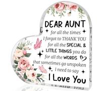 Aunt Gifts from Niece Nephew Heart Acrylic Plaque Decor Best Auntie Ever Birthday Gift for Aunt Christmas Mothers Day Weeding Present for Auntie I Love You Present