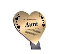 Aunt Heart Memorial Remembrance Plaque Stake - Waterproof, Outdoor, Grave Marker, Tribute, Plant Marker (Gold)