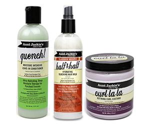 Aunt Jackies Curls & Coils TRIO BUNDLE | Quench Moisture Intensive Leave In Conditioner 355 ml | Curl La la Defining Custard 426g | Half n Half Silkening Milk 355ml