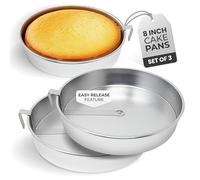 Aunt Shannon's Kitchen 8 Inch Round Cake Pans, 3 Pack, Silver Cake Pan with a Built-in Swivel Blade, Easy Release Cake Pans Set for Baking, Baking Pans Set for 3-Layer Cake, Dishwasher Safe