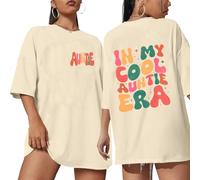 Aunt Shirts Funny in My Cool Auntie Era T-Shirt Oversize Auntie Letter Print Tee Tops Casual Short Sleeve Shirts, Apricot1, L
