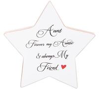 Aunt Star Shaped Gift Plaque, 16x16cm, White Wood Home Ornament Sentimental Verse