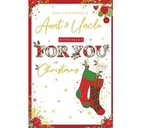 Aunt & Uncle Christmas Card Modern Stockings Holly Baubles 7.5" x 5" Lovely Verse
