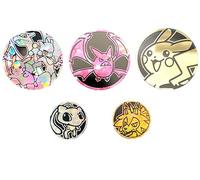Aunténtico Pokemon Pack of 5, Different Sizes, Silver & Gold Coins - Official Pokemon Card Accessory
