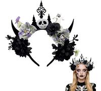 Aunthvra Halloween Floral Headbands - Black Mexican Day of the Dead Flowers Crown Headpiece - Skull Ghost Devil Horns Hair Accessories for Halloween Party Favor Costume Cosplay Supplies