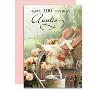 Auntie 100th Lazy Day Birthday Card - Medium Sized Card (A5 Size -148mm x 210mm) with Pink Envelope