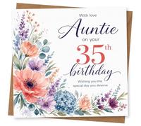 Auntie 35th Birthday Card with Floral Watercolour Design and Sentimental Message, Special Birthday Card for Auntie