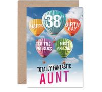 Auntie 38th Birthday Card - Most Amazing Hot Air Balloon - Happy Birthday Card for 38 Year Old Auntie from Nephew Niece, A5 Balloons Stars Bday Greeting Cards