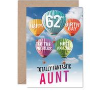 Auntie 62nd Birthday Card - Most Amazing Hot Air Balloon - Happy Birthday Card for 62 Year Old Auntie from Nephew Niece, A5 Balloons Stars Bday Greeting Cards
