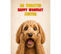 Auntie 65th Birthday Card (Funny Surprised Cockapoo Dog)