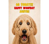 Auntie 65th Birthday Card (Funny Surprised Labradoodle Dog)