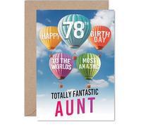 Auntie 78th Birthday Card - Most Amazing Hot Air Balloon - Happy Birthday Card for 78 Year Old Auntie from Nephew Niece, A5 Balloons Stars Bday Greeting Cards