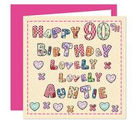 Auntie 90th Happy Birthday Card - Lovely Lovely Auntie - 90 Today