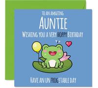 Auntie Birthday Card - Cute Frog - Happy Birthday Card for Auntie from Nephew Niece, 145mm Mothers Day Greeting Cards