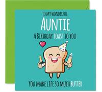 Auntie Birthday Card - Cute Toast - Happy Birthday Card for Auntie from Nephew Niece, 145mm Mothers Day Greeting Cards