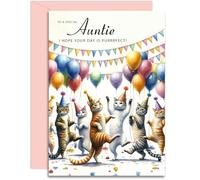 Auntie Birthday Card - Dancing Cats Design - Happy Birthday Card for Her. A5 with Pink Envelope - Designed and Printed in the UK