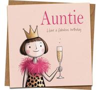 Auntie Birthday Card - Have a Fabulous Birthday - Cute Champagne Crown Illustration - 145mm x 145mm Square Greeting Card with Kraft Envelope - For Aunt, Auntie, Aunty