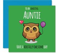 Auntie Birthday Card - Hootally Owlsome - Happy Birthday Card for Auntie from Nephew Niece, 145mm cute owl Bday Greeting Cards