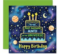 Auntie Birthday Card - Most Awesome in the Universe - Happy Birthday Card for Auntie from Nephew Niece, 145mm Most Awesome in the Universe Bday Greeting Cards