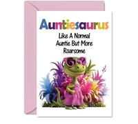 Auntie Mothers Day Card - Roarsome Auntiesaurus - Happy Birthday Card for Auntie Aunty Aunt from Nephew Niece, A5 Dinosaur Bday Greeting Cards