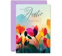 Auntie Birthday Card - Vibrant Summer Flowers - Vivid Happy Birthday Card for Auntie from Niece Nephew, A5 Female Floral Bday Golden Greeting Cards