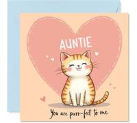 Auntie Birthday Card - You are Purr-fect - Happy Birthday Cards for Auntie from Nephew Niece, 145mm Cat Bday Mothers Day Greeting Cards