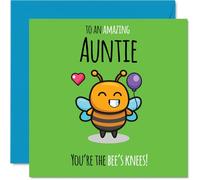 Auntie Birthday Card - Youre The Bees Knees! - Happy Birthday Card for Auntie from Nephew Niece, 145mm cute bee Bday Greeting Cards