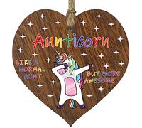 Auntie Birthday Gift for Her - Aunticorn - Wooden Heart Plaques, Dark Wood Sign Keepsake, Funny Aunty Happy Birthday Plaque Auntie Gifts Unicorn Awesome Aunt Present from Nephew or Niece