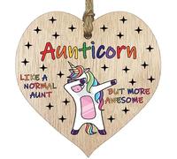 Auntie Birthday Gift for Her - Aunticorn - Wooden Heart Plaques, Light Wood Sign Keepsake, Funny Aunty Happy Birthday Plaque Auntie Gifts Unicorn Awesome Aunt Present from Nephew or Niece