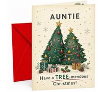 Auntie Christmas Card, Cute Tree-mendous Trees and Presents