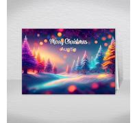 Auntie Christmas Card - Enchanted Forest Design, A5 | Snowy forest illuminated by the Northern Lights design. Also for Aunty