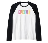 Auntie Colorful Fun Checkered Letters Design Raglan Baseball Tee