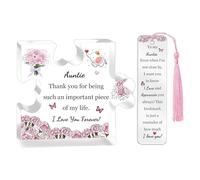 Auntie Gifts for Mothers Day Puzzle Shaped Signs Bookmark 2PC Set Aunty Birthday Family Day Presents Acrylic Plaques Decor Christmas Women Retirement Appreciation Carnations Aunt Thank You Keepsakes