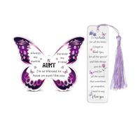 Auntie Gifts for Women Acrylic Plaque Bookmark Set Birthday Gifts for Aunty Personalised Butterfly Keepsake Bookmarker Mothers Day Christmas Gifts from Niece Nephew Always My Aunty Forever My Friend