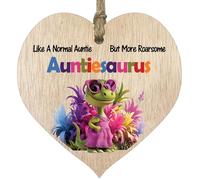 Auntie Gifts - Roarsome Auntiesaurus Wooden Heart Plaque - Happy Birthday Gifts for Auntie from Nephew Niece, Dinosaur Mother's Day Presents, Light Wood Sign Keepsake