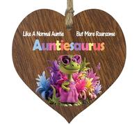 Auntie Gifts - Roarsome Auntiesaurus Wooden Heart Plaque - Happy Birthday Gifts for Auntie from Nephew Niece, Dinosaur Mother's Day Presents, Dark Wood Sign Keepsake