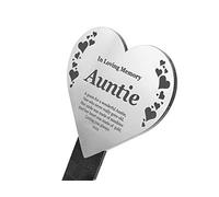 Auntie Heart Memorial Remembrance Plaque Stake - Gold/Silver/Copper/Black & White, Waterproof, Outdoor, Grave Marker, Tribute, Plant Marker (Silver)