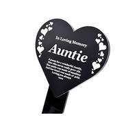 Auntie Heart Memorial Remembrance Plaque Stake - Gold/Silver/Copper/Black & White, Waterproof, Outdoor, Grave Marker, Tribute, Plant Marker (Black & White)