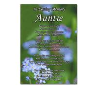 Auntie Memorial Card Funeral Graveside Forget Me Not Poem & Ground Stake F507