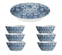 Auntie Morags Atlantic Blue - Melamine/Plastic 1 x Salad Serving Bowl & 6 x Low Bowls