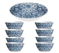 Auntie Morags Atlantic Blue - Melamine/Plastic 1 x Salad Serving Bowl & 8 x Low Bowls